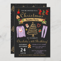 Christmas Pajama Party Girls Sleepover Birthday Invitation