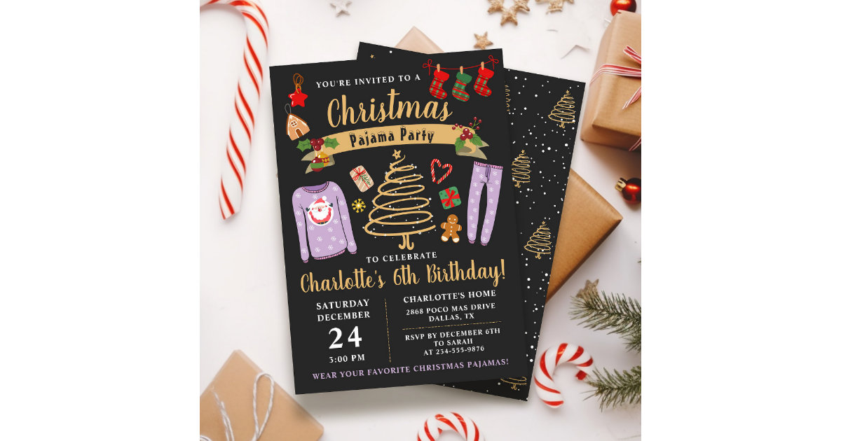 Christmas Pajama Party Girls Sleepover Birthday Invitation | Zazzle