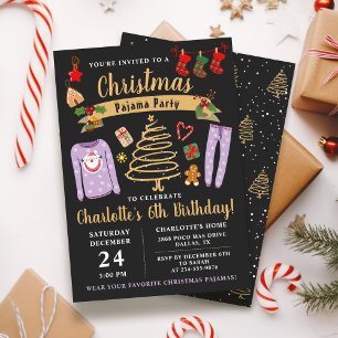 Christmas Pajama Party Girls Sleepover Birthday Invitation