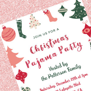 Christmas Pajama Party Glitter cute illustration Invitation