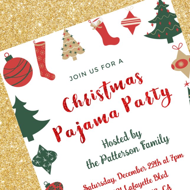 Christmas Pajama Party Glitter cute illustration Invitation (Creator Uploaded)