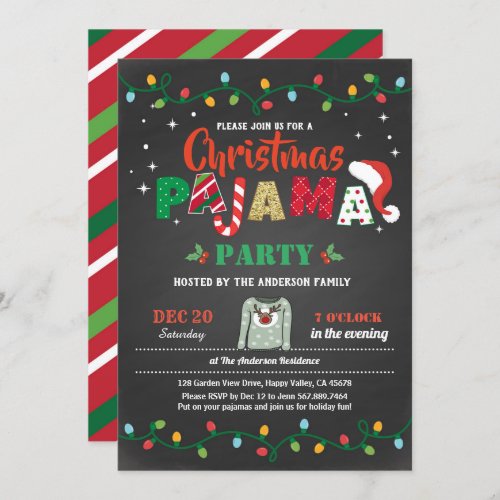 Christmas pajama party holiday party chalkboard invitation