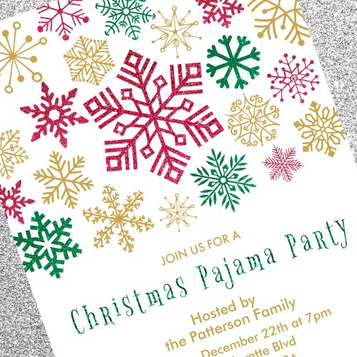 Christmas Pajama Party Illustration Snowflake Invitation