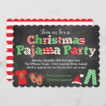 Christmas Pajama Party Invitation - Chalkboard<br><div class="desc">This fun and festive Christmas Pajama Party chalkboard style invitation is perfect for any Christmas pajama theme event! This design features a chalkboard style background,  bright Christmas color pattern letters,  and fun Christmas graphics and illustrations along the bottom including Christmas pajamas,  reindeer slippers,  candy cane and Santa hat!</div>