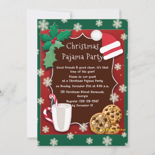 Christmas Pajama Party Invitation Green and red
