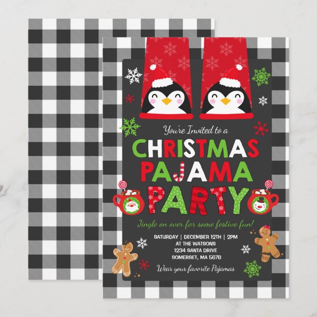 Christmas Pajama Party Invitation Holiday Pajamas (Front/Back)