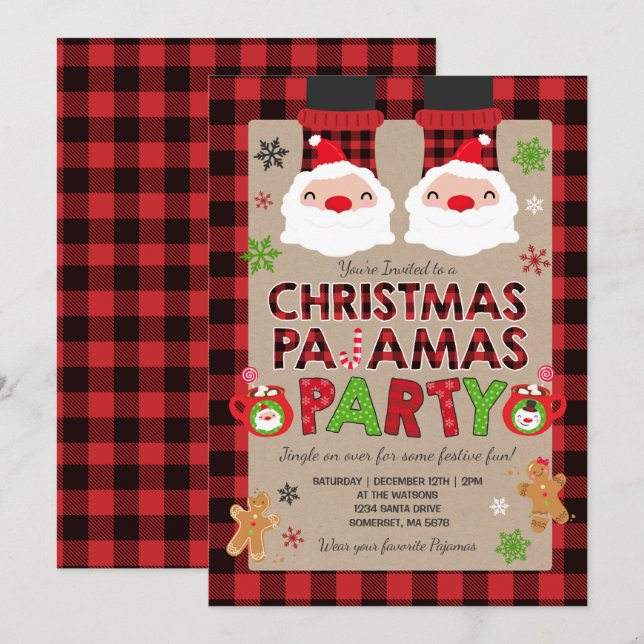 Christmas Pajama Party Invitation Holiday Pajamas (Front/Back)