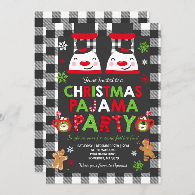 Christmas Pajama Party Invitation Holiday Pajamas (Front/Back)