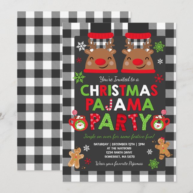 Christmas Pajama Party Invitation Holiday Pajamas (Front/Back)