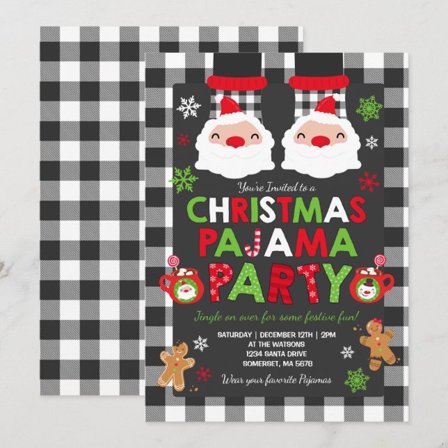Christmas Pajama Party Invitation Holiday Pajamas (Front/Back)