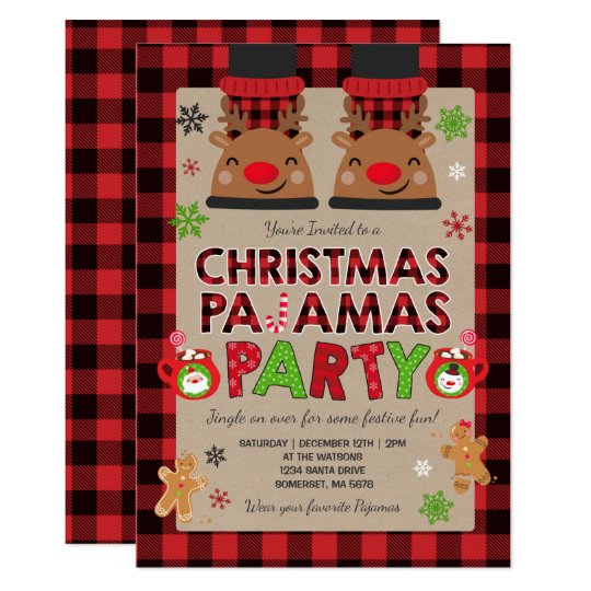 Christmas Pajama Party Invitation Holiday Pajamas 5373