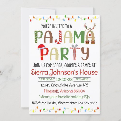 Christmas Pajama Party Invitation PJ Invitation