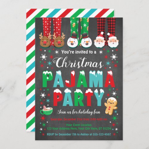Christmas Pajama Party Invitation Red Blue Green