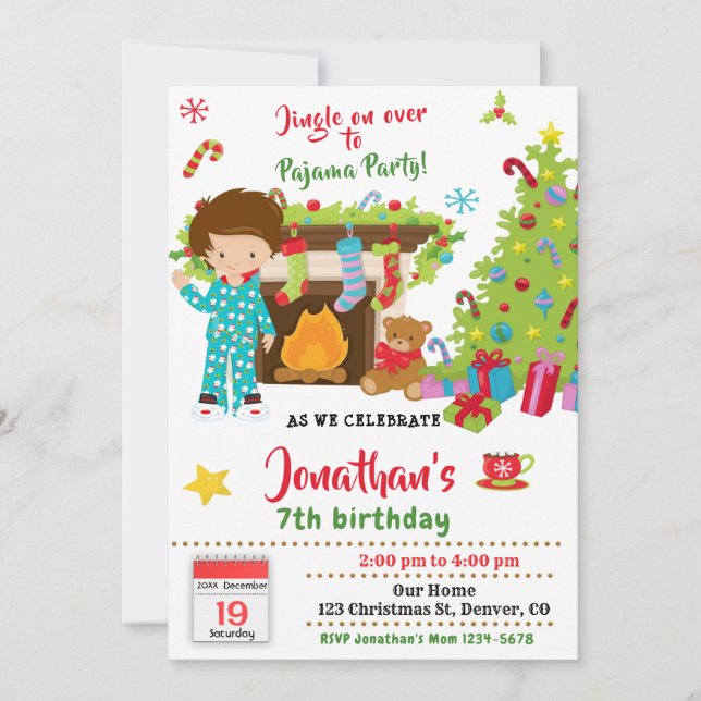 Christmas pajama party invitation Sleepover party (Front)