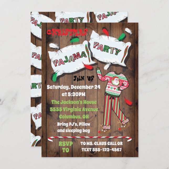 Christmas Pajama Party Invitations (Front/Back)