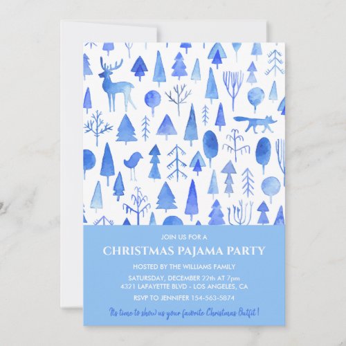 Christmas Pajama Party Invite Beautiful Watercolor