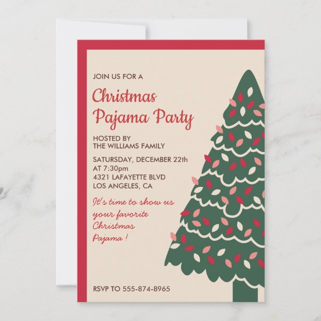 Christmas pajama party invite Classic Giant Tree (Front)