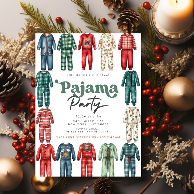 Christmas Pajama Party Kids Holiday Party Invitation (Christmas Pajama Party Invitation)