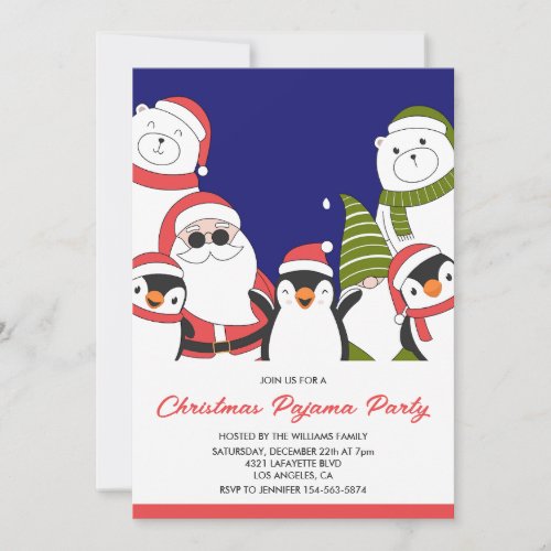 Christmas Pajama Party Slumber Cool Santa Bear Invitation