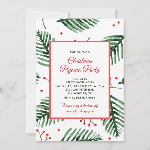 Christmas Pajama Party Slumber Elegant Evergreen Invitation