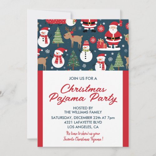 Christmas Pajama Party Slumber trees Snowman Invitation