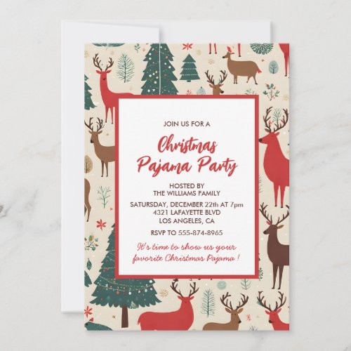 Christmas Pajama Party Slumber Whimsical Deer Invitation