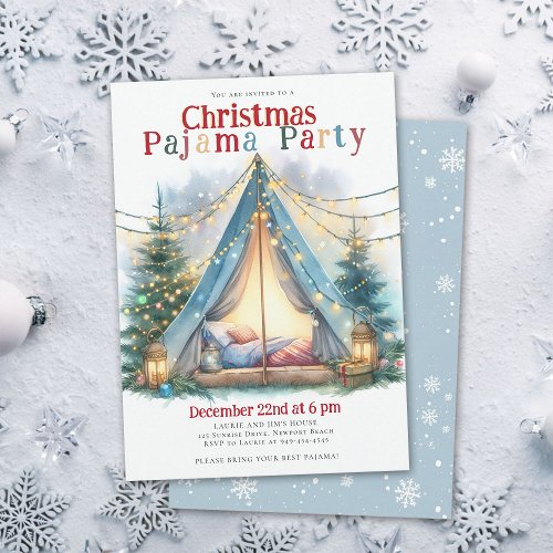 Christmas Pajama Party Tent Lights Watercolor Chic Invitation