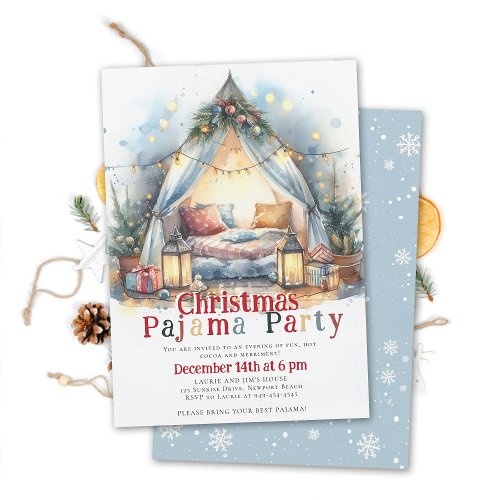Christmas Pajama Party Tent Pillow Twinkle Lights  Invitation