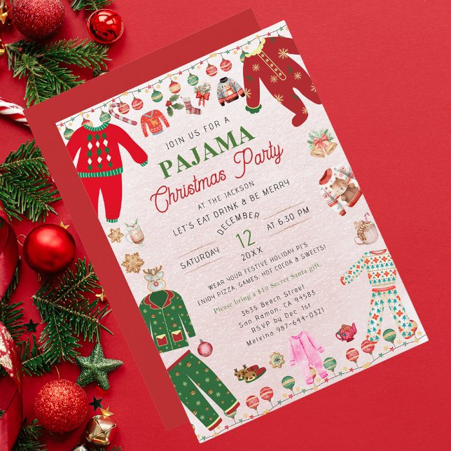 Christmas Pajama Party Watercolor Modern Invitation (Creator Uploaded)