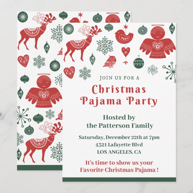 Christmas Pajama Party Winter Nordic Cute Invitation (Front/Back)