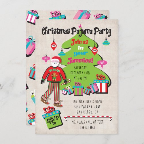 Christmas Pajama Party with Santa and gifts Invitation