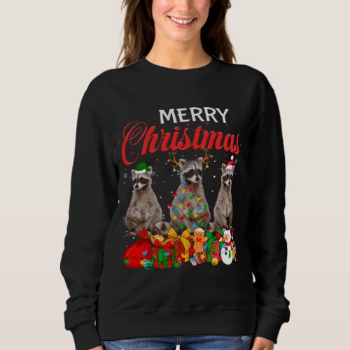 Christmas Pajama Raccoon Lover Xmas Tree Lights An Sweatshirt