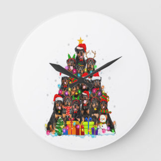 Christmas pajama rottweiler tree xmas large clock