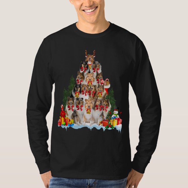 Christmas Pajama Rough Collie Xmas Tree Gifts Dog  T-Shirt (Front)