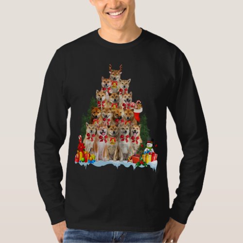 Christmas Pajama Shiba Inu Xmas Tree Gifts Dog Dad T_Shirt