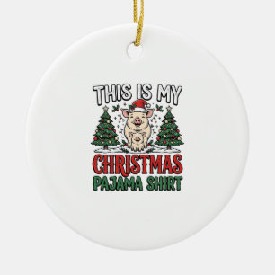 Christmas Pajama Shirt Cute Pig Holiday Vector Des Ceramic Ornament