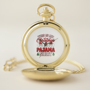 Christmas Pajama Shirt Gnome Holiday Design Pocket Watch