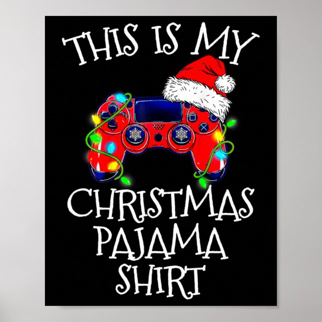 Christmas Pajama Shirt Video Game Controller Santa Poster (Front)