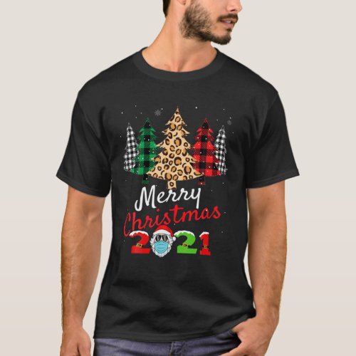 Christmas Pajama Tree Leopard Plaid 2021 Santa Mas T_Shirt