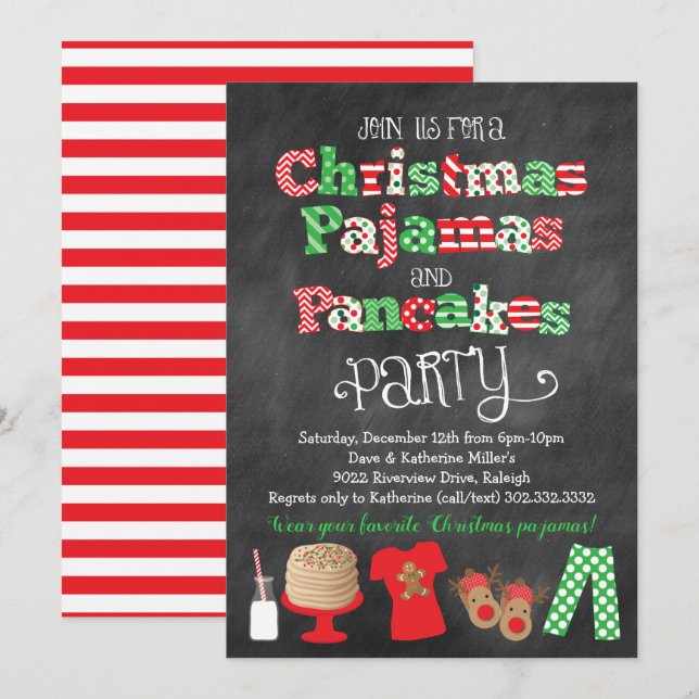Christmas Pajamas and Pancakes Party Invitation (Front/Back)
