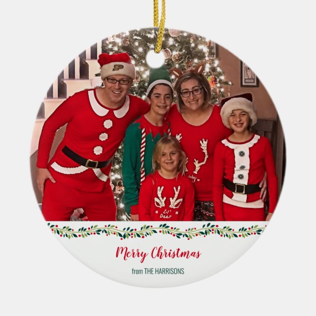 Christmas Pajamas Challenge Family Photo Ceramic Ornament (Front)