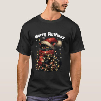 Christmas Pajamas Funny Cat Christmas Lights Santa T-Shirt