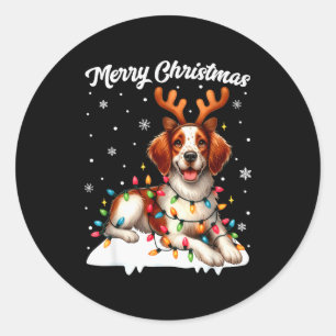 Christmas Pajamas Men Women Kids Britany Spaniel D Classic Round Sticker