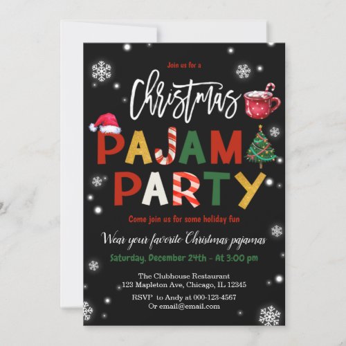 Christmas Pajamas Party Chalkboard Holiday Party Invitation