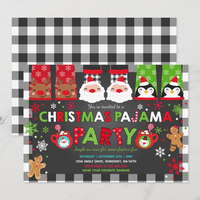 Christmas Pajamas Party Invitation Holiday Pajamas (Front/Back)