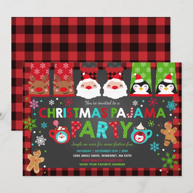 Christmas Pajamas Party Invitation Holiday Pajamas (Front/Back)