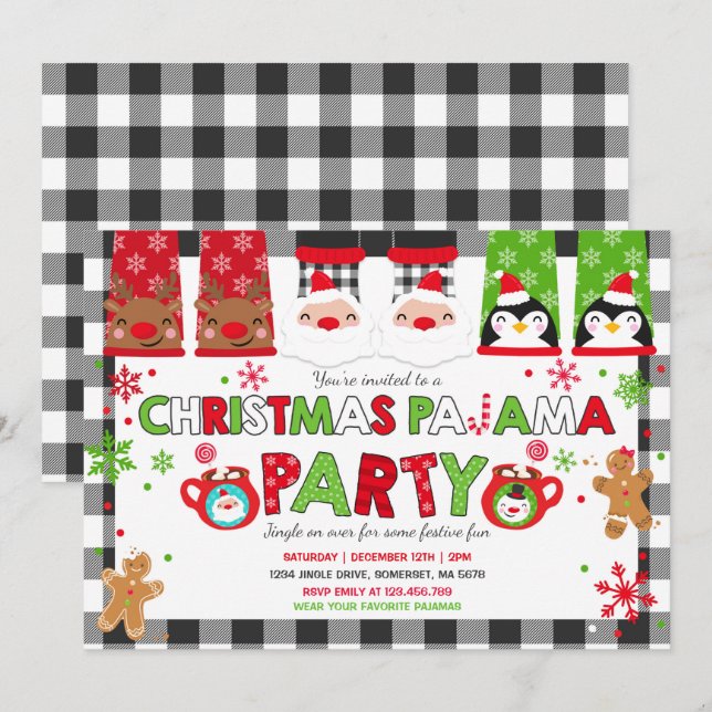 Christmas Pajamas Party Invitation Holiday Pajamas (Front/Back)