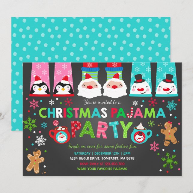 Christmas Pajamas Party Invitation Holiday Pajamas (Front/Back)