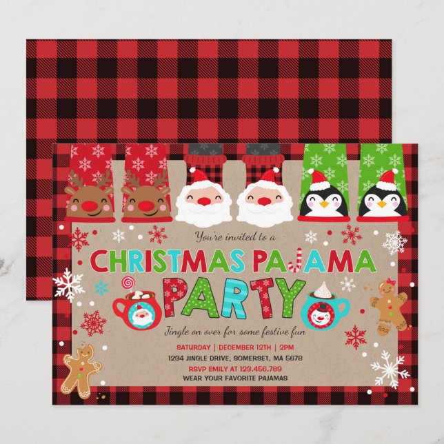 Christmas Pajamas Party Invitation Holiday Pajamas (Front/Back)