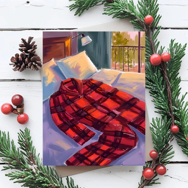Christmas Pajamas Red Plaid Holiday Postcard (Creator Uploaded)
